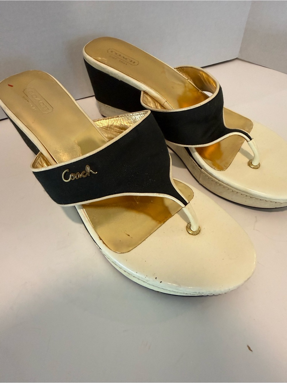 Coach Felecia Canvas and Patent Wedges Black and White - Picture 6 of 11